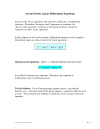 Second Order Linear Differential Equations Y