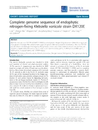 Complete Genome Sequence of Endophytic Nitrogen-Fixing