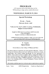 PROGRAM (All Sessions and Events Take Place at the Williamsburg Lodge Unless Noted Otherwise)