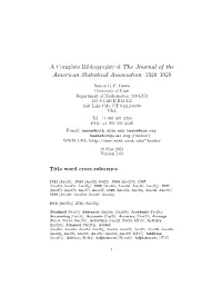 A Complete Bibliography of the Journal of the American Statistical Association: 1920–1929