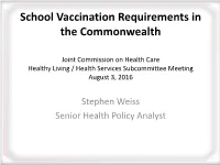 School Vaccination Requirements in the Commonwealth