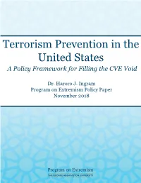 Terrorism Prevention in the United States: a Policy Framework For