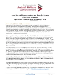 2019 Biennial Compensation and Benefits Survey EXECUTIVE SUMMARY Information Submitted on Or Before May 7, 2020