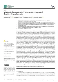 Metabolic Parameters in Patients with Suspected Reactive Hypoglycemia