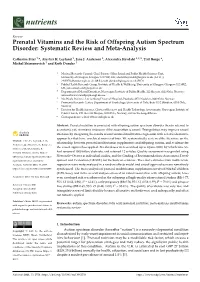 Prenatal Vitamins and the Risk of Offspring Autism Spectrum Disorder: Systematic Review and Meta-Analysis