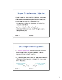 Chapter Three Learning Objectives Balancing Chemical Equations