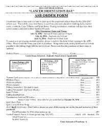 “Lancer Orientation Day” Asb Order Form