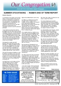 OCKTAKING – RABBI's END of TERM REPORT Shalom Chaverim