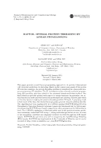 April 11, 2003 1:34 WSPC/185-JBCB 00018 RAPTOR: OPTIMAL PROTEIN THREADING by LINEAR PROGRAMMING
