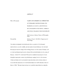Client Attachment As a Predictor of Therapist