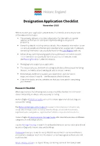 Designation Application Checklist November 2015