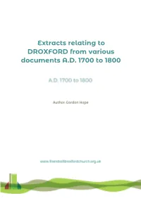 Extracts Relating to DROXFORD from Various Documents A.D. 1700 to 1800