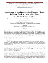 Management of Livelihood: Study of Selected Villages in Mulshi Tahsil in Maharashtra State