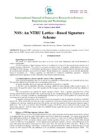 NSS: an NTRU Lattice –Based Signature Scheme