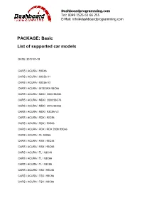 PACKAGE: Basic List of Supported Car Models