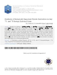 Synthesis of Biologically Important Pyrrole Derivatives in Any 13C and 15N Isotope Enriched Form by Prativa B