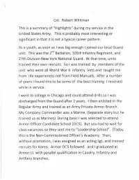 Col. Robert Whitman This Is a Summary Of