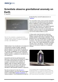 Scientists Observe Gravitational Anomaly on Earth 21 July 2017