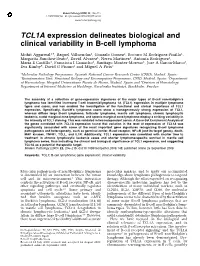 TCL1A Expression Delineates Biological and Clinical Variability in B-Cell Lymphoma