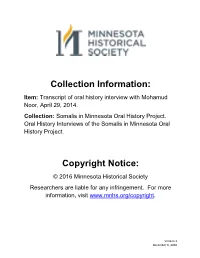 Transcript of Oral History Interview with Mohamud Noor