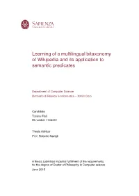 Learning of a Multilingual Bitaxonomy of Wikipedia and Its Application to Semantic Predicates