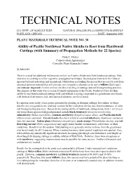 Technical Note 30: Ability of Pacific Northwest Shrubs to Root From