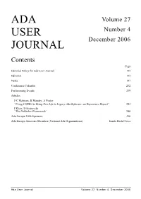 Ada User Journal