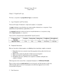 Baronett, Logic (4Th Ed.) Chapter Guide Chapter 7: Propositional Logic the Basic Components of Propositional Logic Are Statement