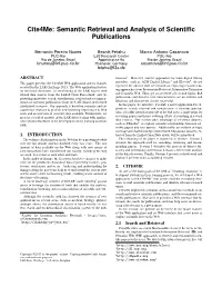 Cite4me: Semantic Retrieval and Analysis of Scientific Publications
