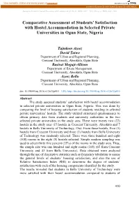 Comparative Assessment of Students' Satisfaction with Hostel