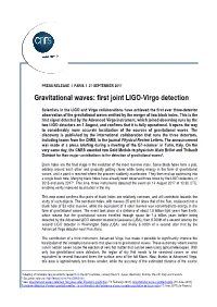 Gravitational Waves: First Joint LIGO-Virgo Detection