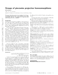 Groups of Piecewise Projective Homeomorphisms