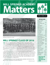MILL SPRINGS ACADEMY Matters SPRING/SUMMER 2016