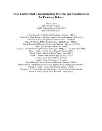 Near-Earth Object Characterization Priorities and Considerations for Planetary Defense