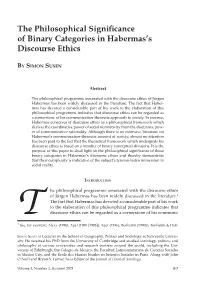 The Philosophical Significance of Binary Categories in Habermas's