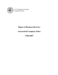 Digest of Business Reviews Association/Company Index 1968