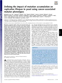 Defining the Impact of Mutation Accumulation on Replicative Lifespan in Yeast Using Cancer-Associated Mutator Phenotypes