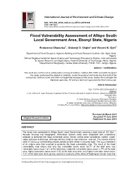 Flood Vulnerability Assessment of Afikpo South Local Government Area, Ebonyi State, Nigeria