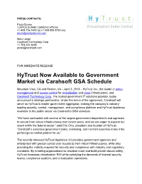 Hytrust Available Via Carahsoft