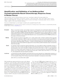 Identification and Validation of an Anthracycline/ Cyclophosphamide–Based Chemotherapy Response Assay in Breast Cancer Jude M
