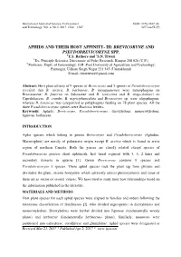 Aphids and Their Host Affinity- Iii: Brevicoryne and Pseudobrevicoryne Spp
