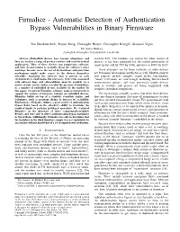 Automatic Detection of Authentication Bypass Vulnerabilities in Binary Firmware