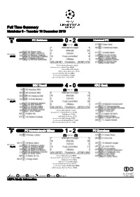 Full Time Summary Matchday 6 - Tuesday 10 December 2019