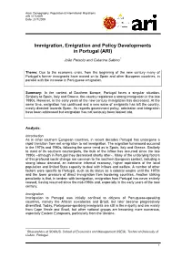 Immigration, Emigration and Policy Developments in Portugal (ARI)