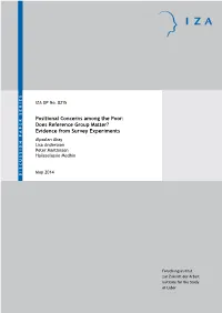 Positional Concerns Among the Poor: Does Reference Group Matter? Evidence from Survey Experiments