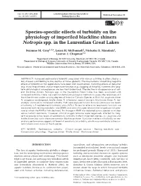 Species-Specific Effects of Turbidity on the Physiology of Imperiled Blackline Shiners Notropis Spp. in the Laurentian Great Lakes