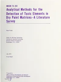Detection of Toxic Elements in Dry Paint Matrices--A Literature Survey