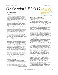 Or Chadash FOCUS THANK YOU! by Rabbi Alison Kobey I Know That I Have Shared These Various Prayers with You Before, but This Article Calls for Me to Do So Again