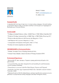 RESUME Rakesh V Talikoti Email: Info44rakesh@Gmail.Com Ph: 09986131144