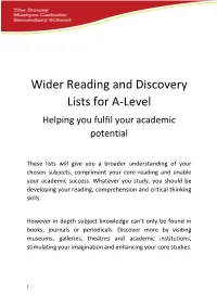 Wider Reading and Discovery Lists for A-Level Helping You Fulfil Your Academic Potential